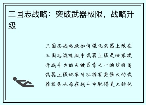 三国志战略：突破武器极限，战略升级